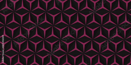 Dark hexagon abstract technology background with bright pink flashes below the hexagon. Vector hexagon abstract technology background.