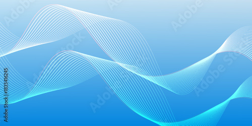 Abstract blue gradient background with shining lines waves. Minimalist background for banner, poster, cover, brochure, flyer, website. eps 10