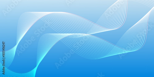 Abstract blue gradient background with shining lines waves. Minimalist background for banner, poster, cover, brochure, flyer, website. eps 10