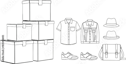 Boxes clothing apparel fashion shoes hats bag accessories retail store