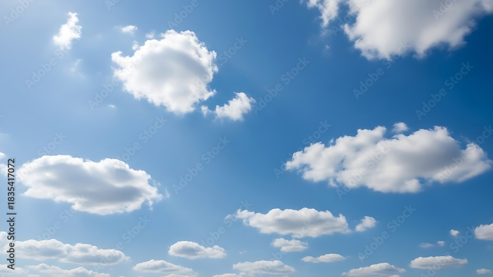 Fototapeta premium Bright blue sky filled with fluffy white clouds creating a peaceful and serene atmosphere