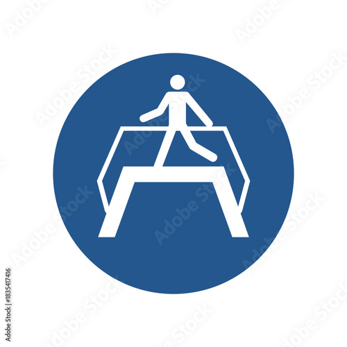 ISO 7010 M023 Use Footbridge Safety Symbol. Mandatory Action Icon Pedestrian Bridge. Compliance Symbol Elevated Walkway. Safety Pictogram Pedestrian Overpass. Safety Icon Cross via Footbridge. 