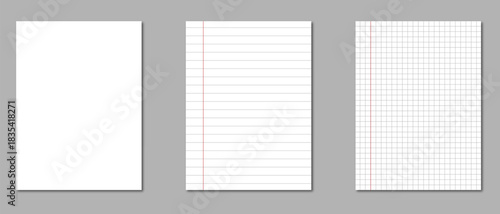 Realistic lined notepapers set