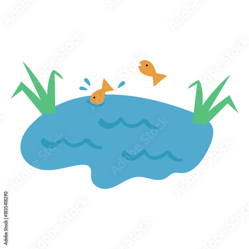 Nature scenery lake and fishes sem flat