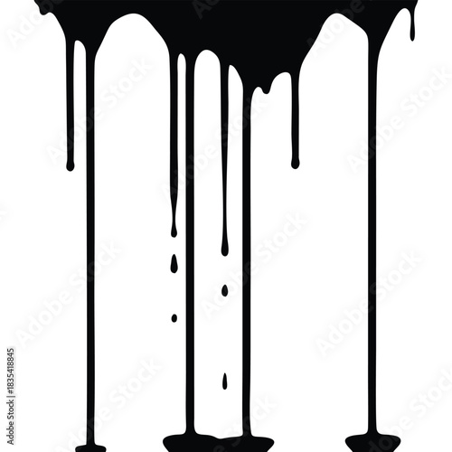 Black Dripping Paint: Grunge Ink Drips, Liquid Flow, and Urban Art Elements