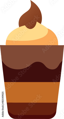 Layered Chocolate Parfait Cup with Whipped Cream and Chocolate Curl Topping Illustration