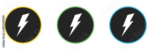 Set of electrical lightning logo designs, featuring thunder icons in modern flat style, ideal for energy companies, technology branding, and creative graphic projects