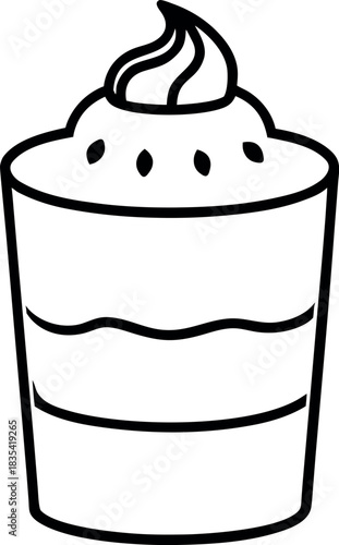 Layered Chocolate Parfait Cup with Whipped Cream and Decorative Topping Illustration