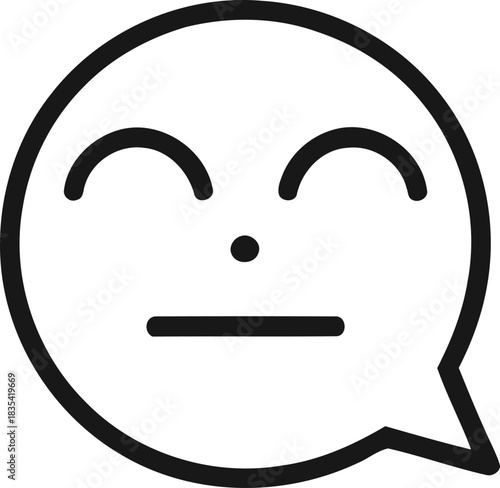 Neutral face emoji in a speech bubble simple line art vector icon for social media and messaging apps isolated on transparent Background
