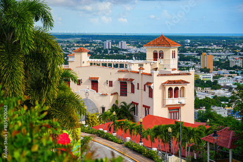 Cuadro en lienzo Aerial view of Castillo Serrallés, a historic mansion built on El Vigia Hill ove