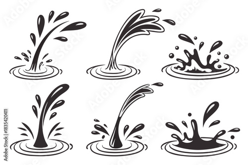 Water drops, black sea ocean waves stencil. Liquid elements, cry droplet icons vector set. Ink, sauce, river isolated