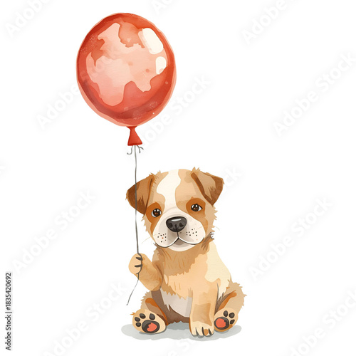 Watercolor Animal Holding Balloon PNG on Transparent Background