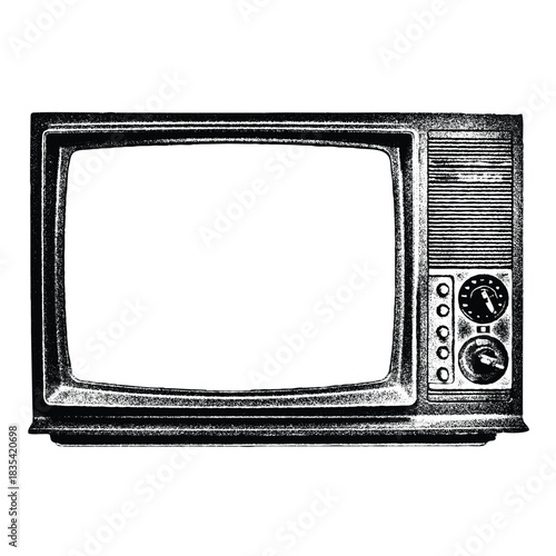 Vintage Television Set with Blank Screen, Retro Broadcast Receiver and Entertainment Device Illustration
