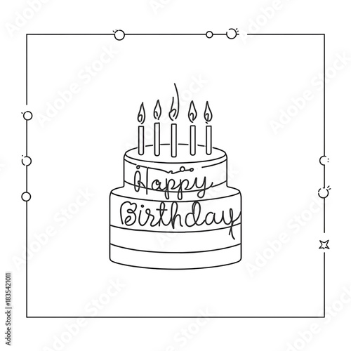 Happy Birthday Cake Line Drawing – Simple Party Illustration