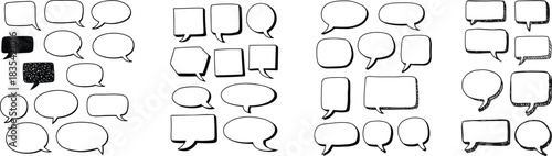 Hand drawn doodle speech bubbles set with sketch comic chat balloons, thought clouds, dialog frames and cartoon outline elements