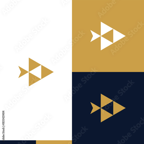 flat fish geometric logo design