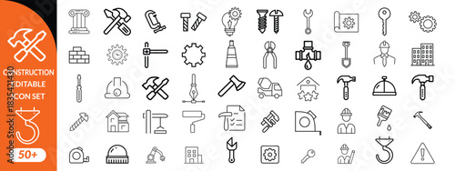 Construction and tools line editable icon set. Set of  outline icons related to repair, maintenance, construction. Linear icon collection. Editable stroke. Vector illustration.