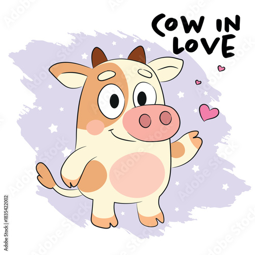 Cute cow in love cartoon illustration