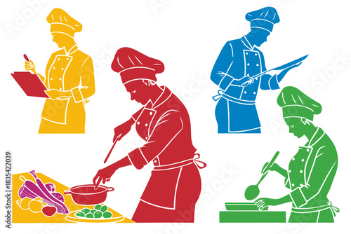set of Chef cooking silhouette vector illustration isolated on white background
