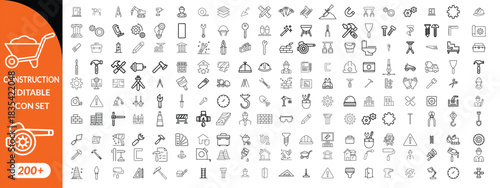Construction and tools line editable icon set. Set of  outline icons related to repair, maintenance, construction. Linear icon collection. Editable stroke. Vector illustration.