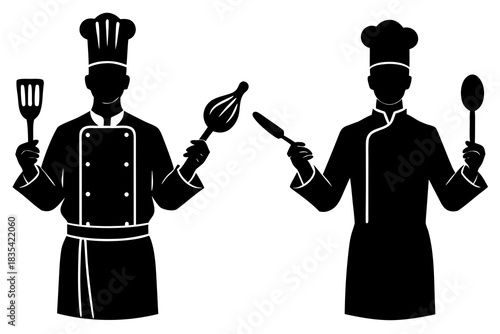 Chef cooking silhouette vector illustration isolated on white background