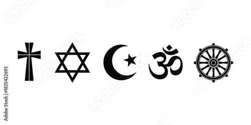 Religious symbol set christianity judaism islam hinduism and buddhism represented