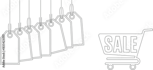 Sale tags shopping cart retail discount promotion marketing commerce price