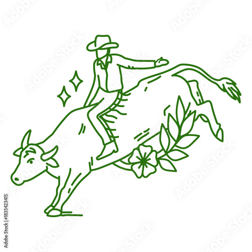 Cowboy rodeo in bull tattoo style
