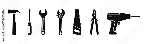 Silhouette of assorted tools for construction and repair projects