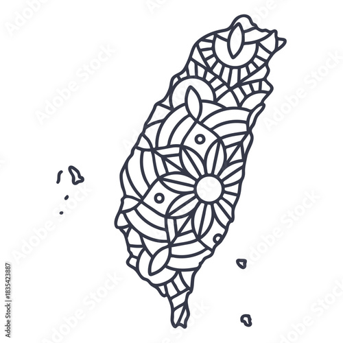 Taiwan map silhouette mandala stroke
