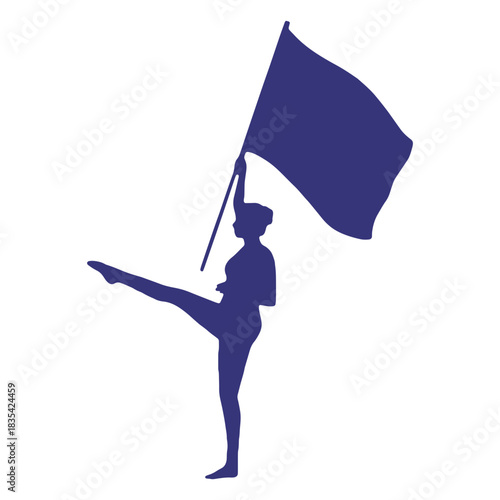 Woman with flag and leg extension silhouette