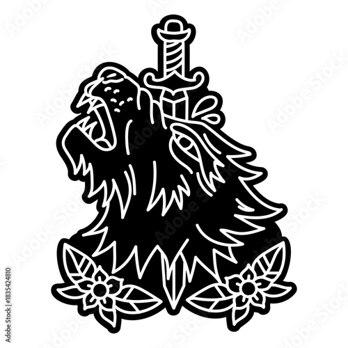 Wolf tattoo traditional black dagger