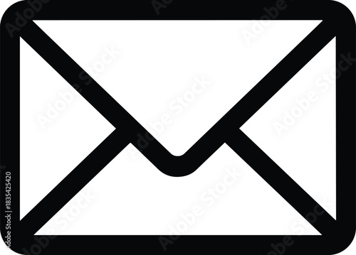 Simple black envelope mail icon, minimalist email symbol illustration, modern communication message sign design for web apps and digital interface use