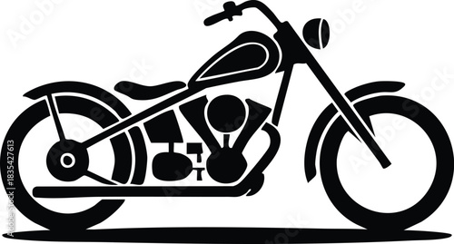 Classic Chopper Motorcycle Silhouette, Vintage/Custom Bike Silhouette, Motorcycle Vector Graphic, Black Silhouette of a Cruiser Bike ,silhouette, vector, illustration,