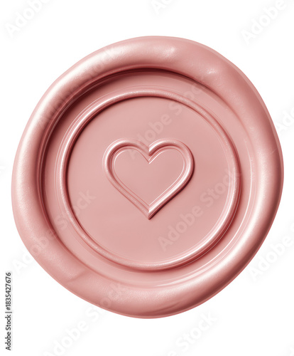 Top down blush pink wax seal with heart motif isolated transparent png