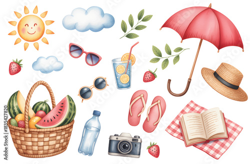 Summer picnic world filled with sweet watercolor moments for little hearts.
