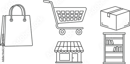 Shopping cart store retail box bag market commerce shelf product sale buy