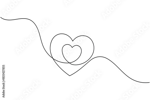 Continuous line drawing of nested hearts, love and connection
