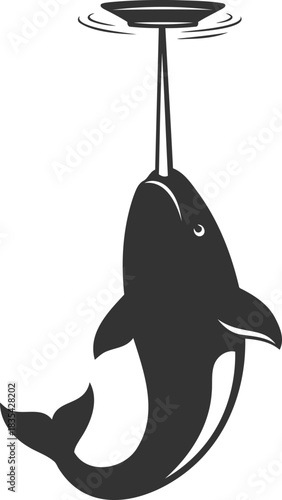 Playful narwhal balancing a spinning plate on its long tusk