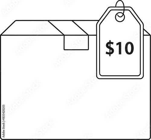 Box package shipping delivery price tag ten dollars cost value product