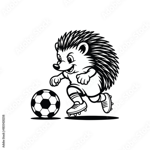 Cute Hedgehog Playing Soccer Ball