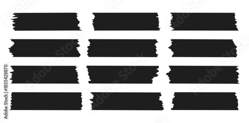 Silhouette of adhesive tape. Sticky tape, elements for notes, scrapbooking. Torn pieces tape with jagged edges. Vector illustration.