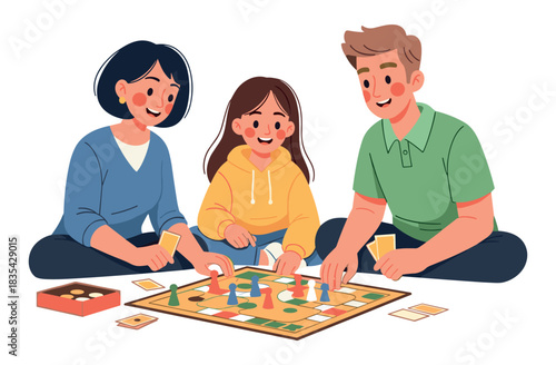 Caucasian family playing board game together