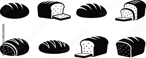 Collection of black and white loaf bread illustrations