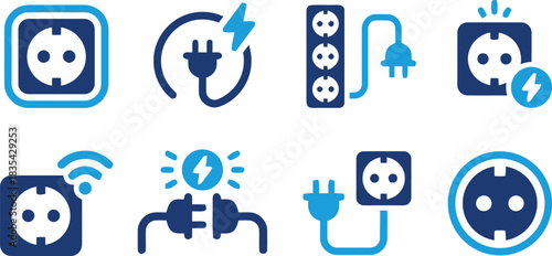 electrical, outlet, plug, icon, set, power, electricity, energy, socket, cable, connection, lightning, bolt, wifi, wireless, symbol, adapter, circuit, voltage, current, appliance, technology, engineer