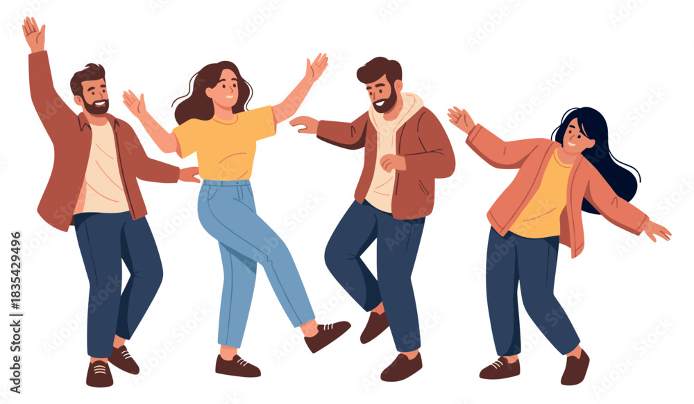 Obraz premium Group of diverse young adults dancing together with joy and enthusiasm