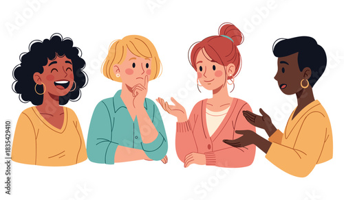 Diverse group of young women engaged in conversation