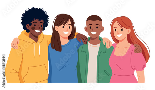 Diverse group of happy young friends smiling together