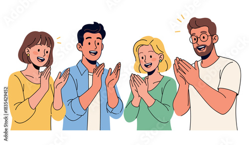 Diverse group of young adults clapping happily in celebration