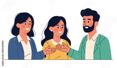 Three diverse adults engaging in conversation